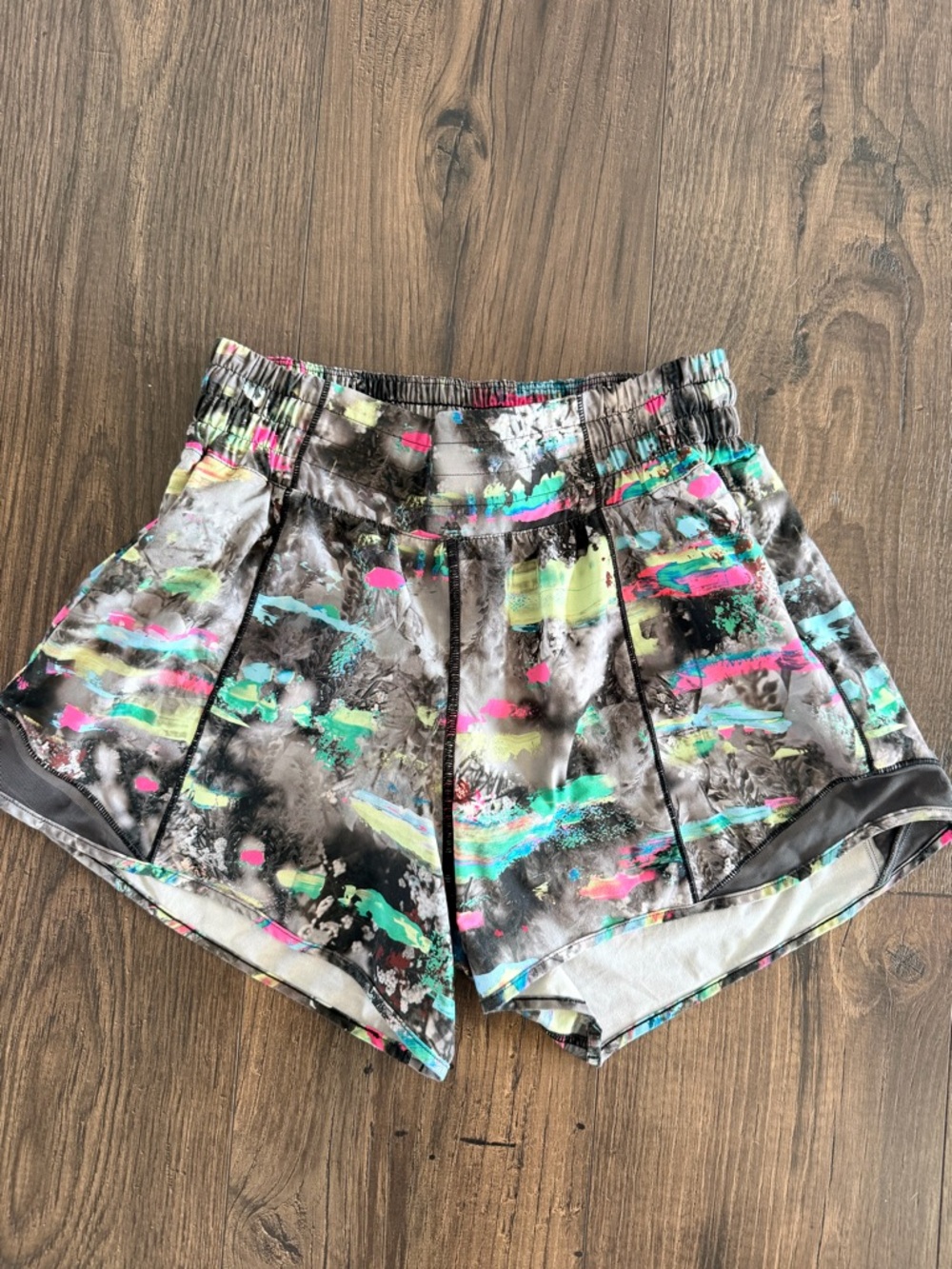 lululemon athletica Gray Abstract Print Athletic Shorts with Neon Accents